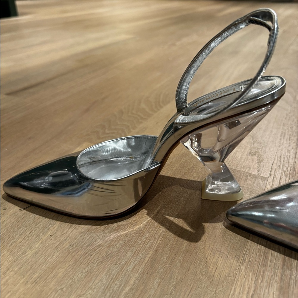 Larroude silver point toe heel